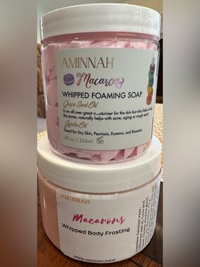 AMINNAH Macarons Whipped Body Frosting & Whipped Foaming Soap Set Retail $72 NEW